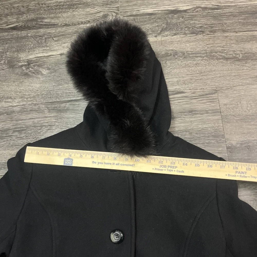 Sachi Collection Black Cashmere Blend women's Coat Size PL  Finland Fox Fur Trim - Picture 4 of 15